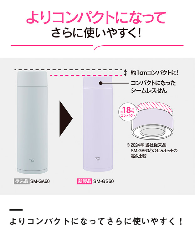 象印 ステンレスマグTUFF(SM-GS型)　600ml（SM-GS60）よりコンパクトになってさらに使いやすく！