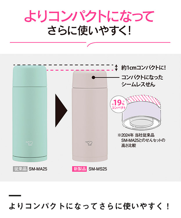 象印 ステンレスマグTUFF(SM-MS型)　250ml（SM-MS25）よりコンパクトになってさらに使いやすく！