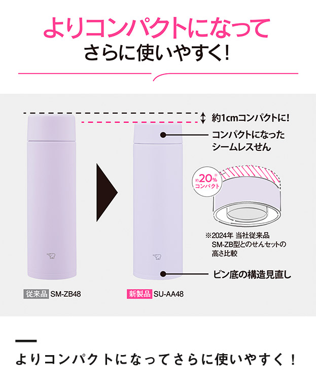 象印 ステンレスマグ（SU-AA型)　360ml（SU-AA36）よりコンパクトになってさらに使いやすく！